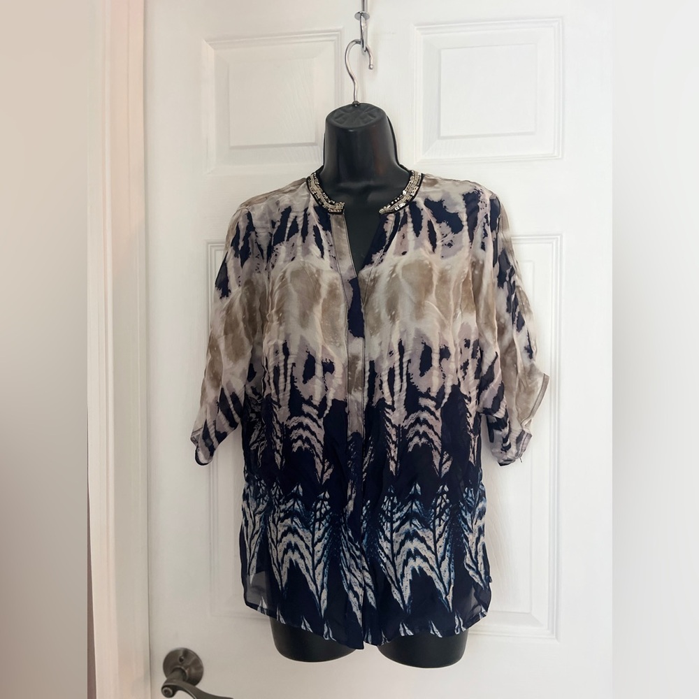 Alberto Makali Round Color Sheer Silk Blouse  Size Medium